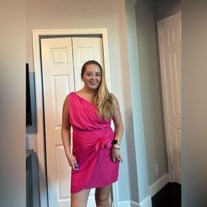SHEIN Vibrant Pink One-Shoulder Dress